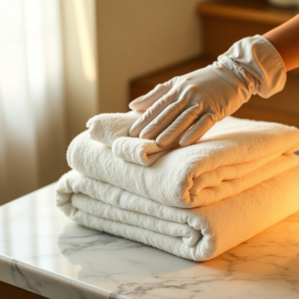 Folding plush towels with white-glove care