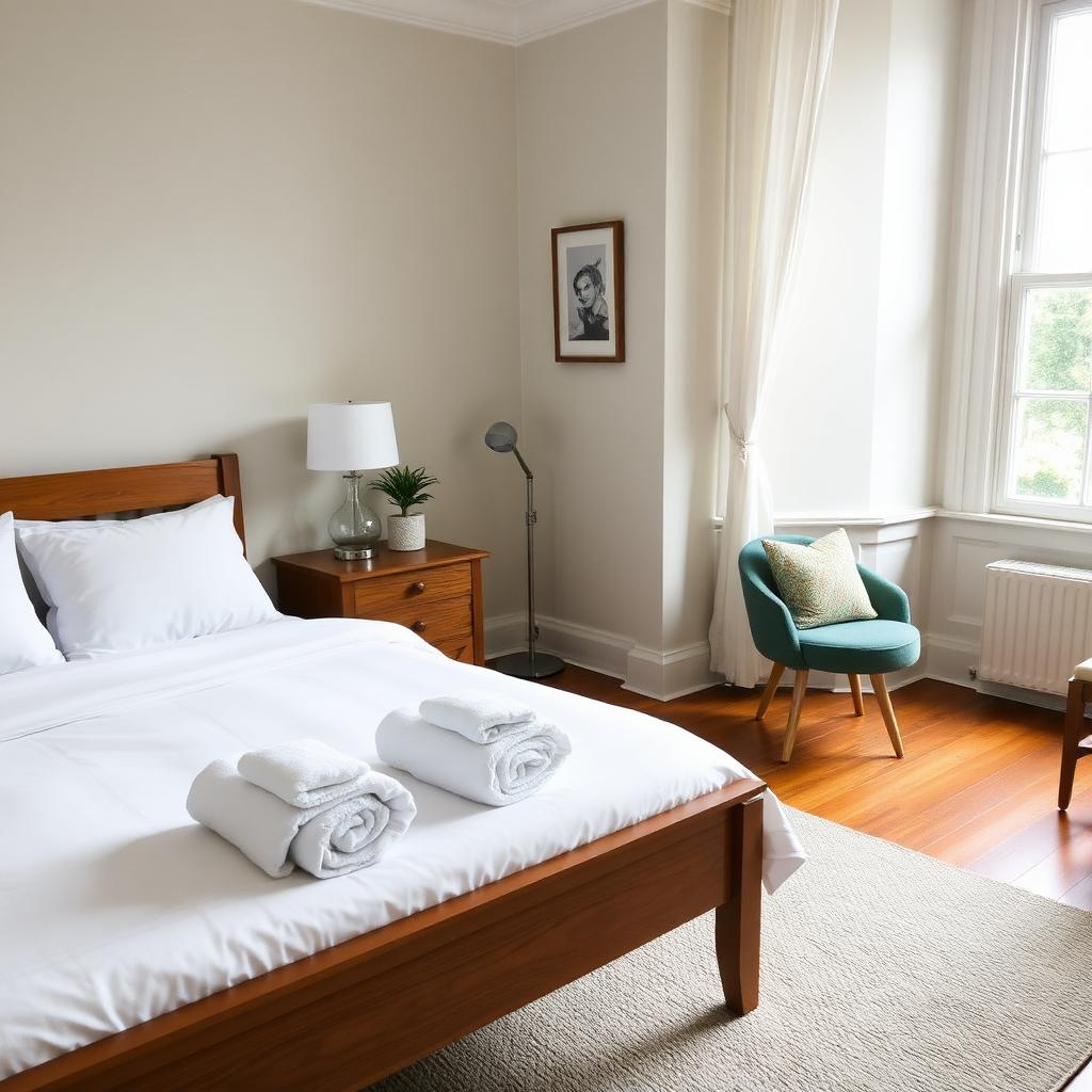 Staged bedroom with fresh towels
