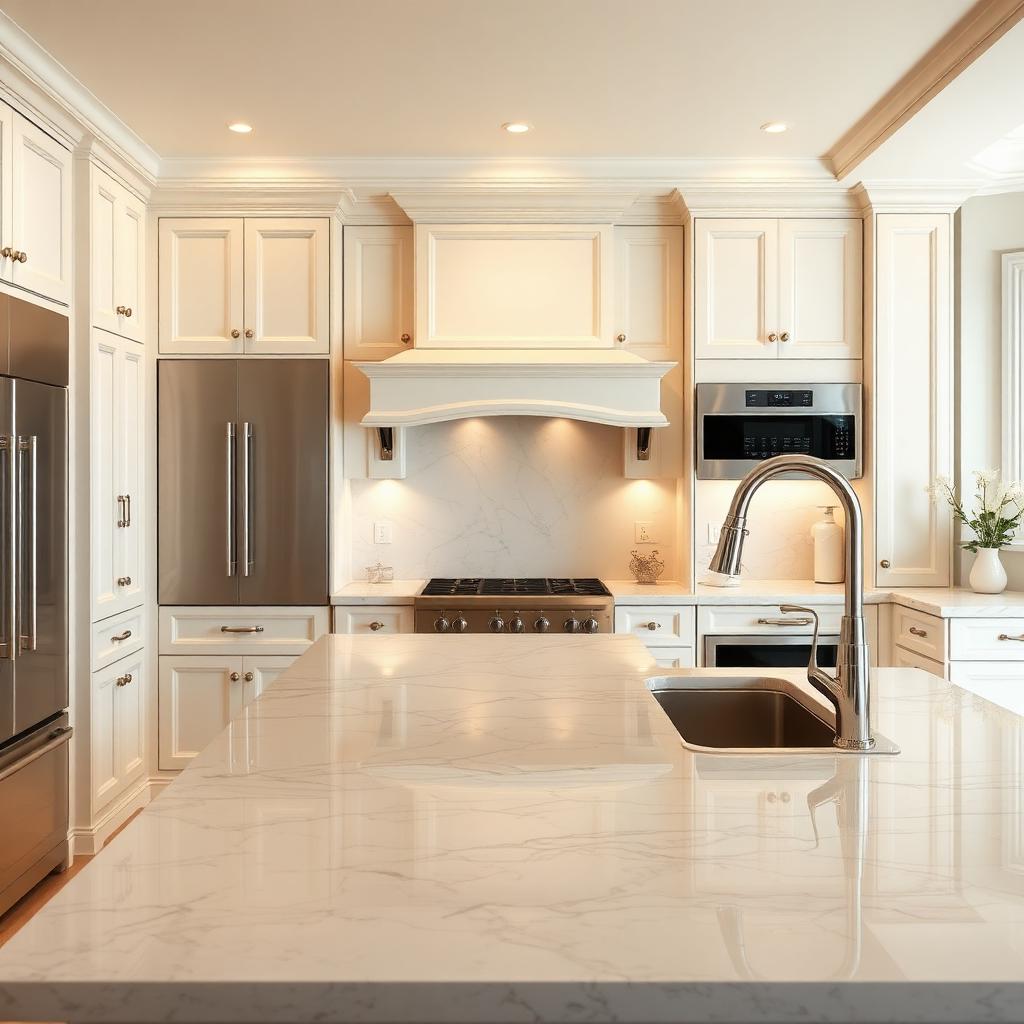 Marble-island gourmet kitchen